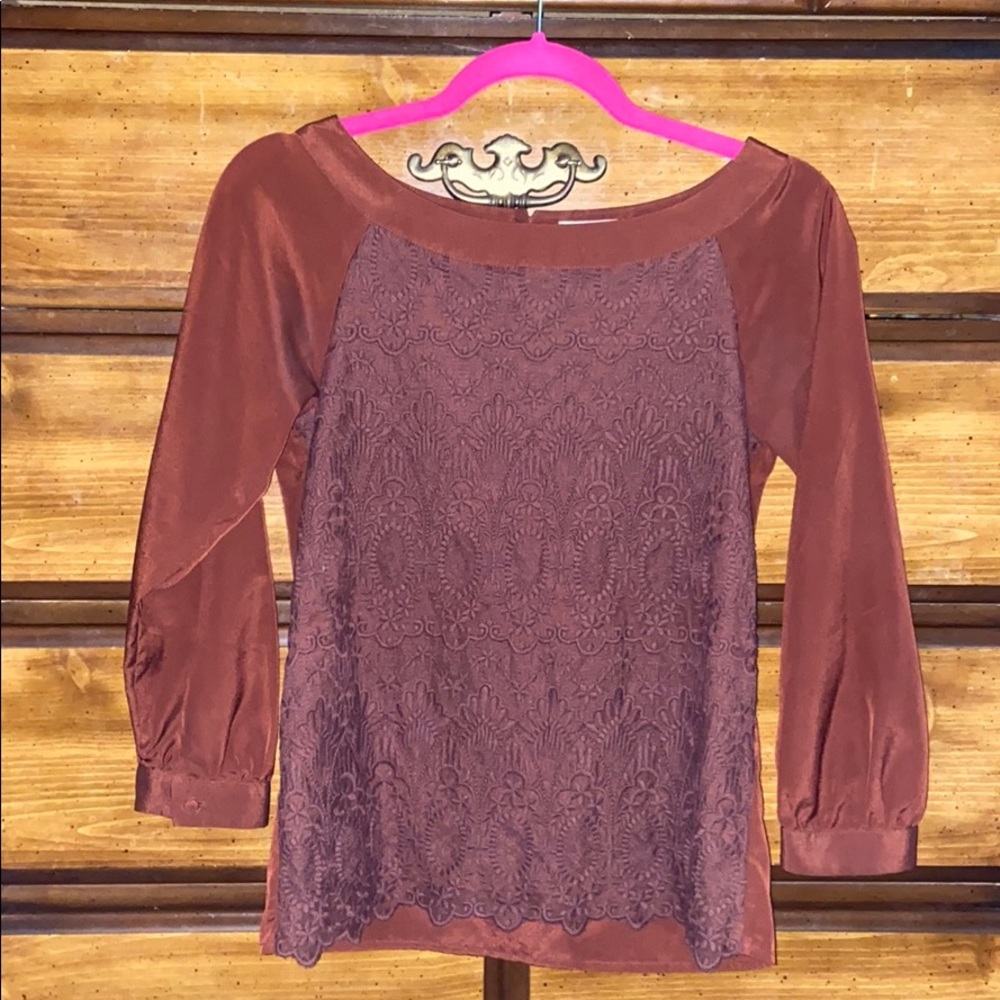 H&M BRAND NEW Brown/Rust Silk Long Sleeved Blouse